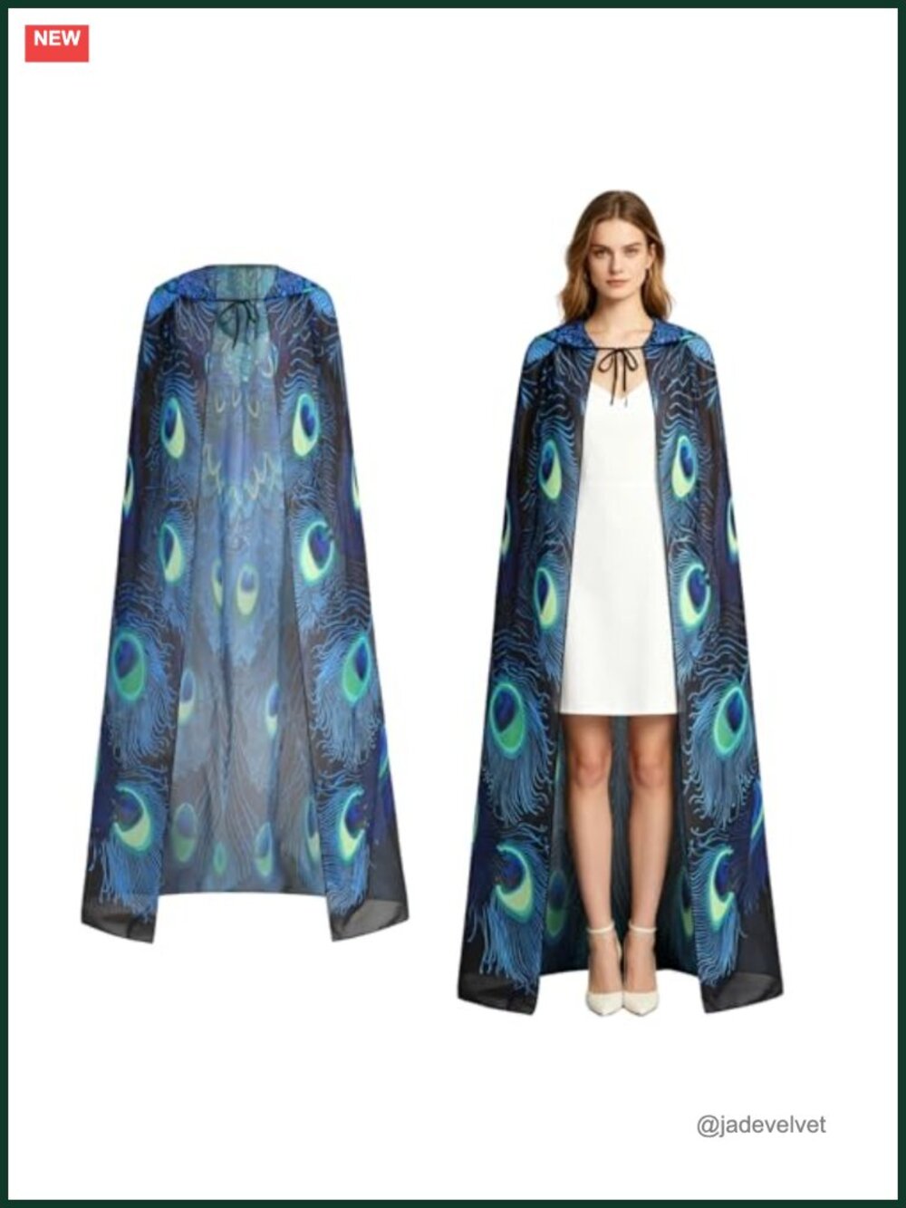 Hooded Peacock Cape Bird Wings Cloak Mardi Gras Halloween Costume